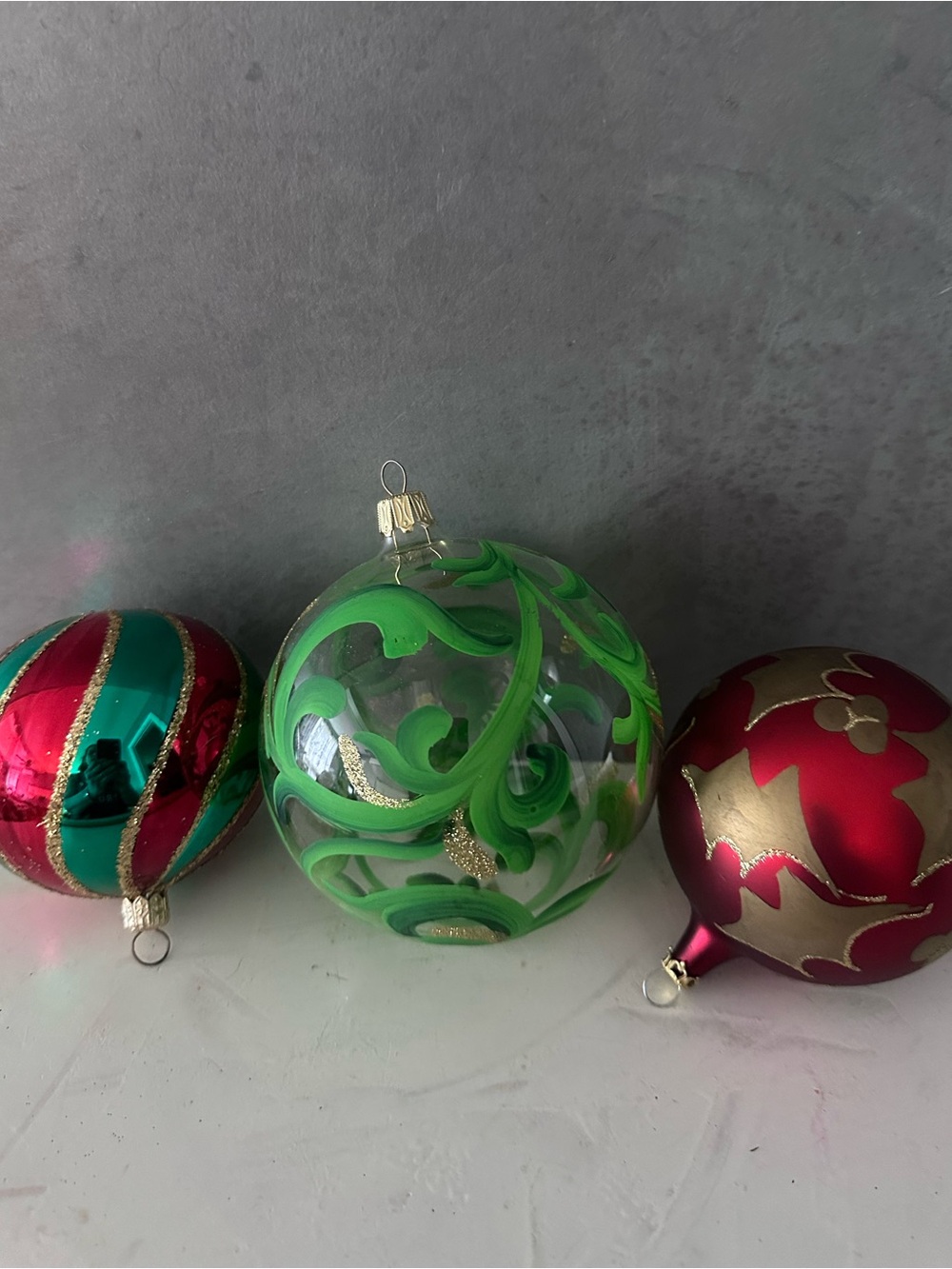 3 VINTAGE GLASS Christmas ORNAMENTS Made in Italy SLOVAKIA HAND PAINTED